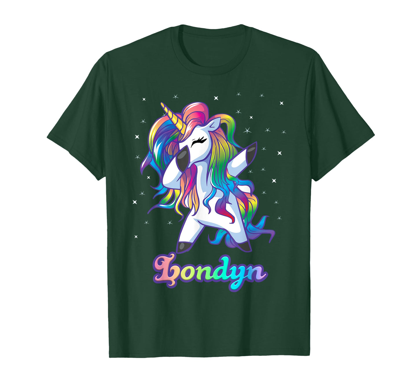 LONDYN Name Personalized Custom Rainbow Unicorn Dabbing T-Shirt