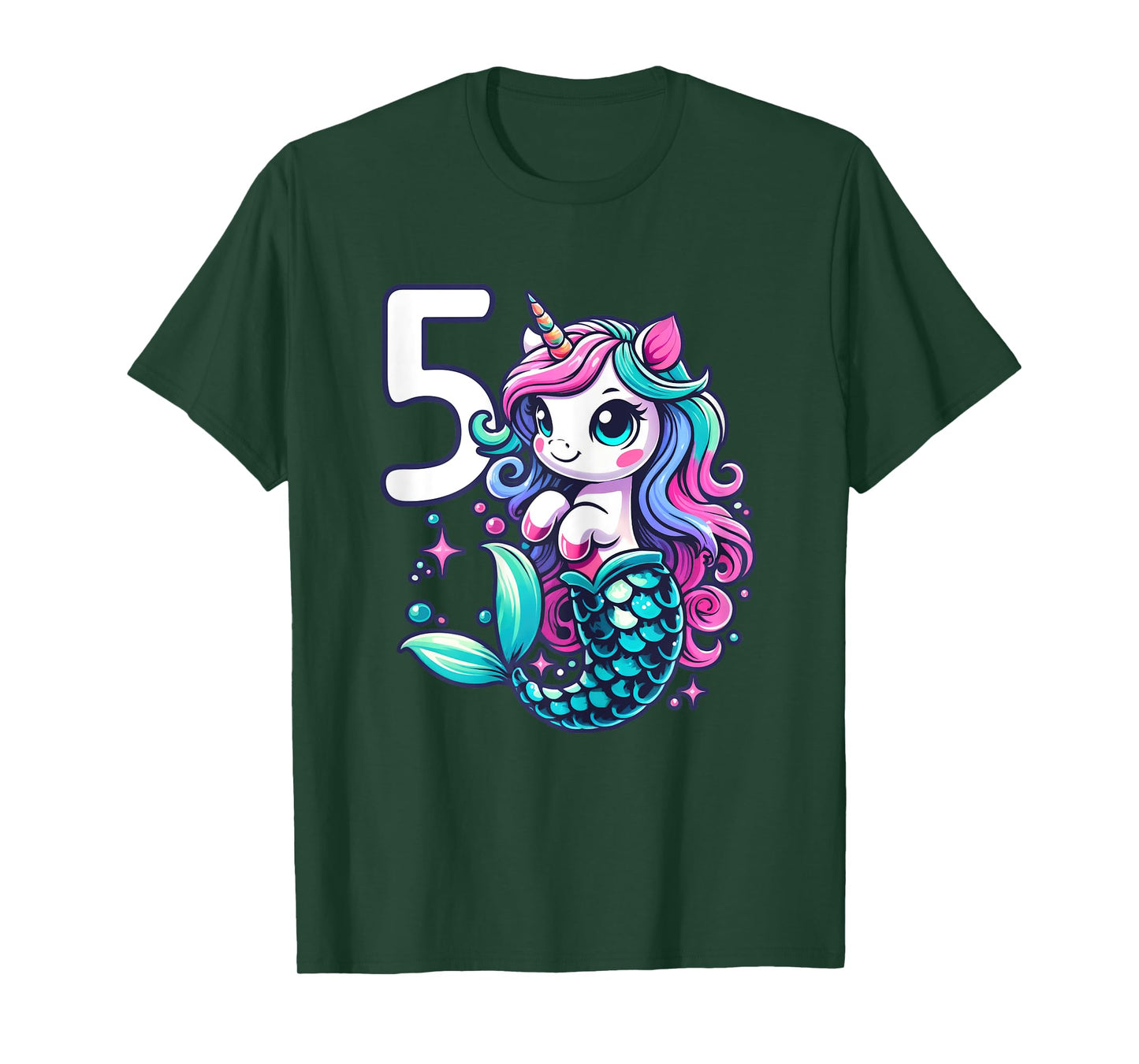 Unicorn Mermaid 5th Birthday 5 Year Old Party Girls Outfit T-Shirt