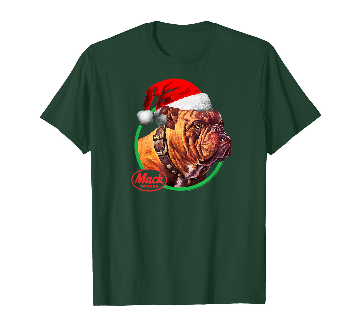Mack Trucks Christmas Holiday Bulldog Santa Hat Trucker T-Shirt