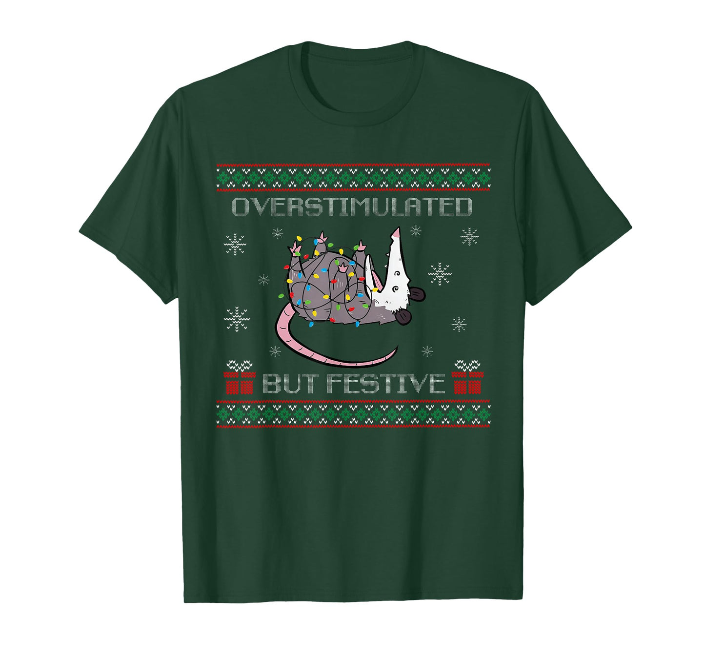 Overstimulated But Festive Possum Christmas Ugly Xmas Pajama T-Shirt