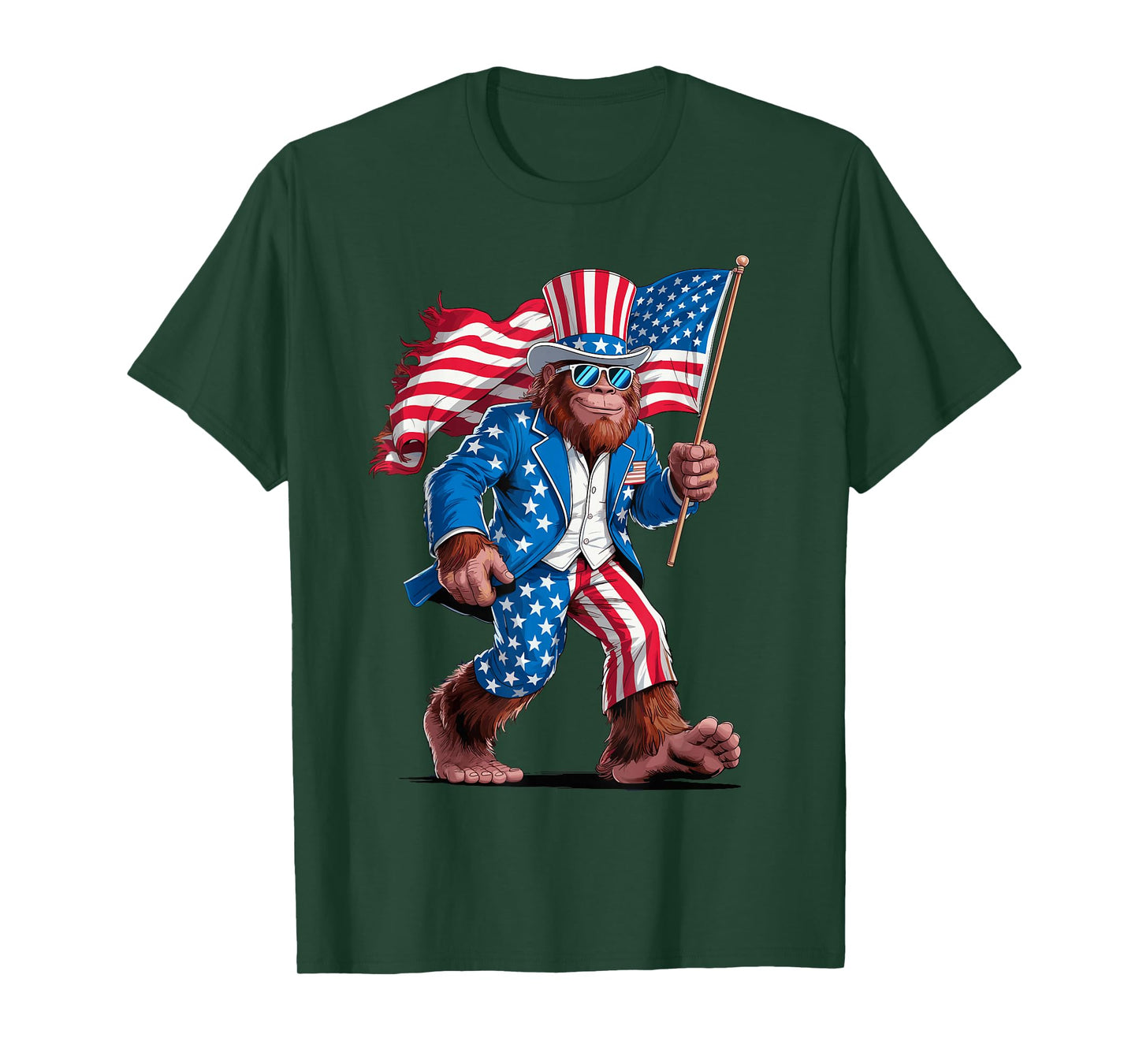 4th Of July Patriotic American Bigfoot Sasquatch USA Flag T-Shirt