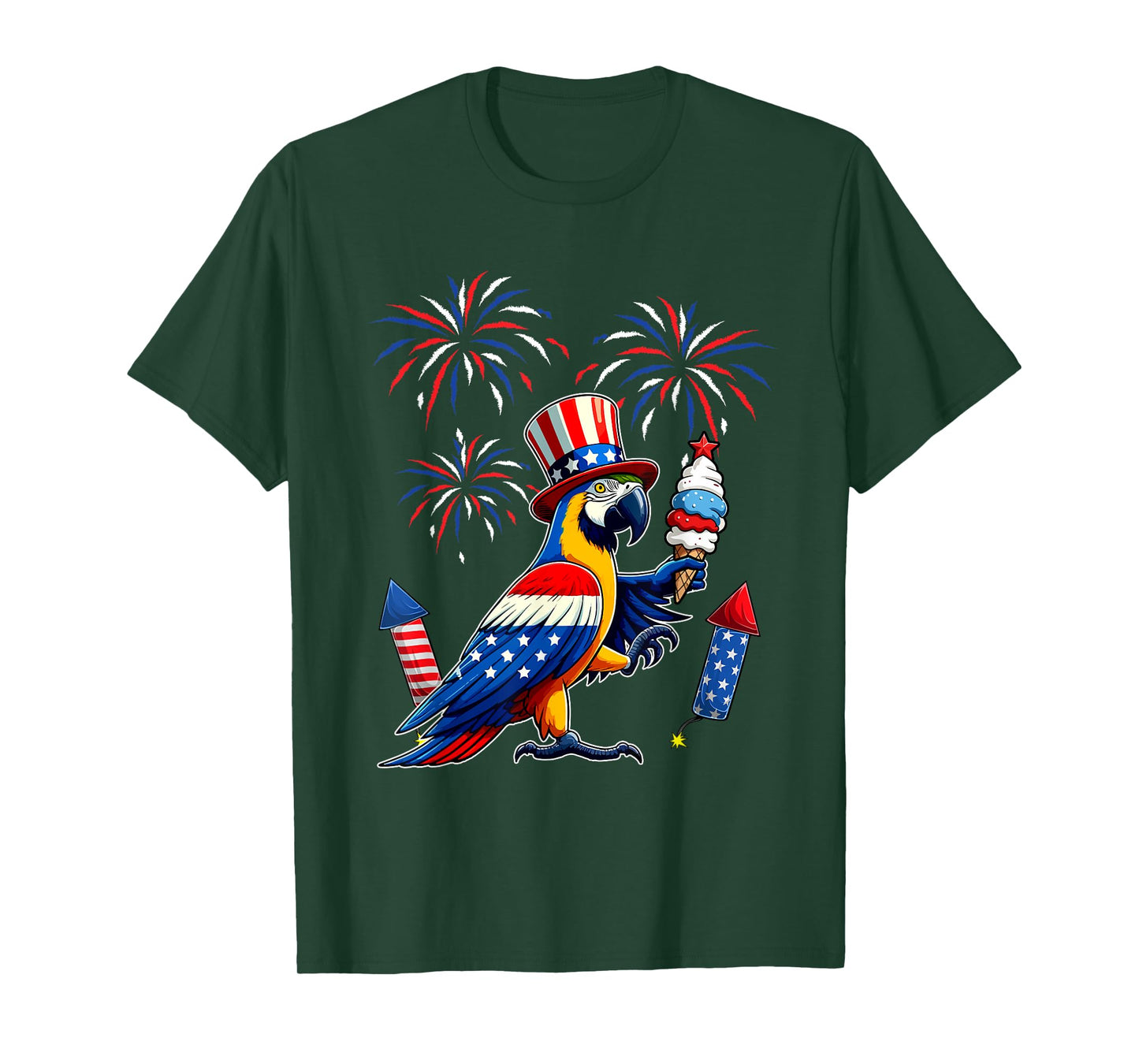 Macaw Sunglasses Eating Ice Cream 4th July US Flag Bird T-Shirt