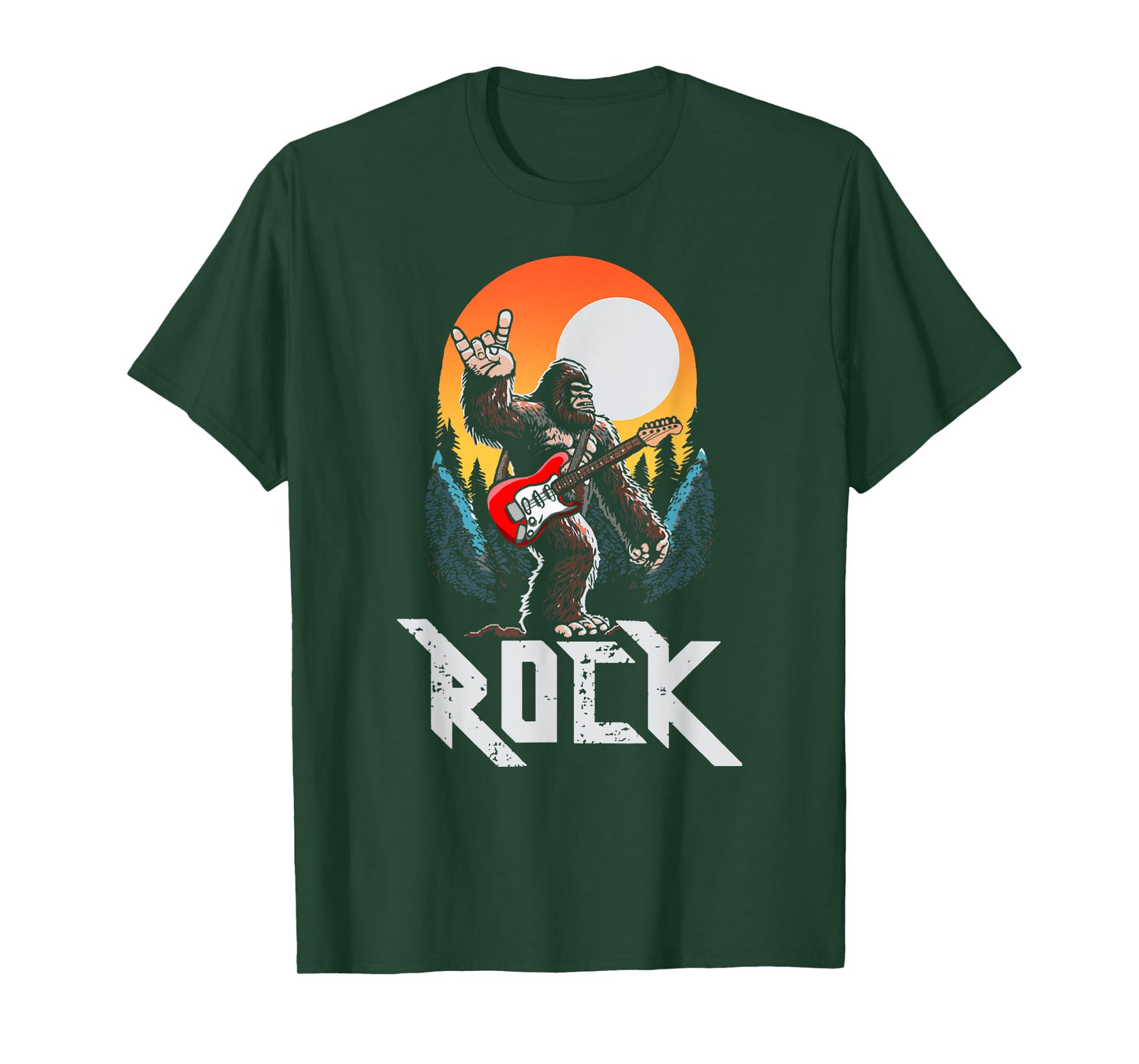 Rock! Sasquatch Rock & Roll Bigfoot Electric Guitar Rock On T-Shirt