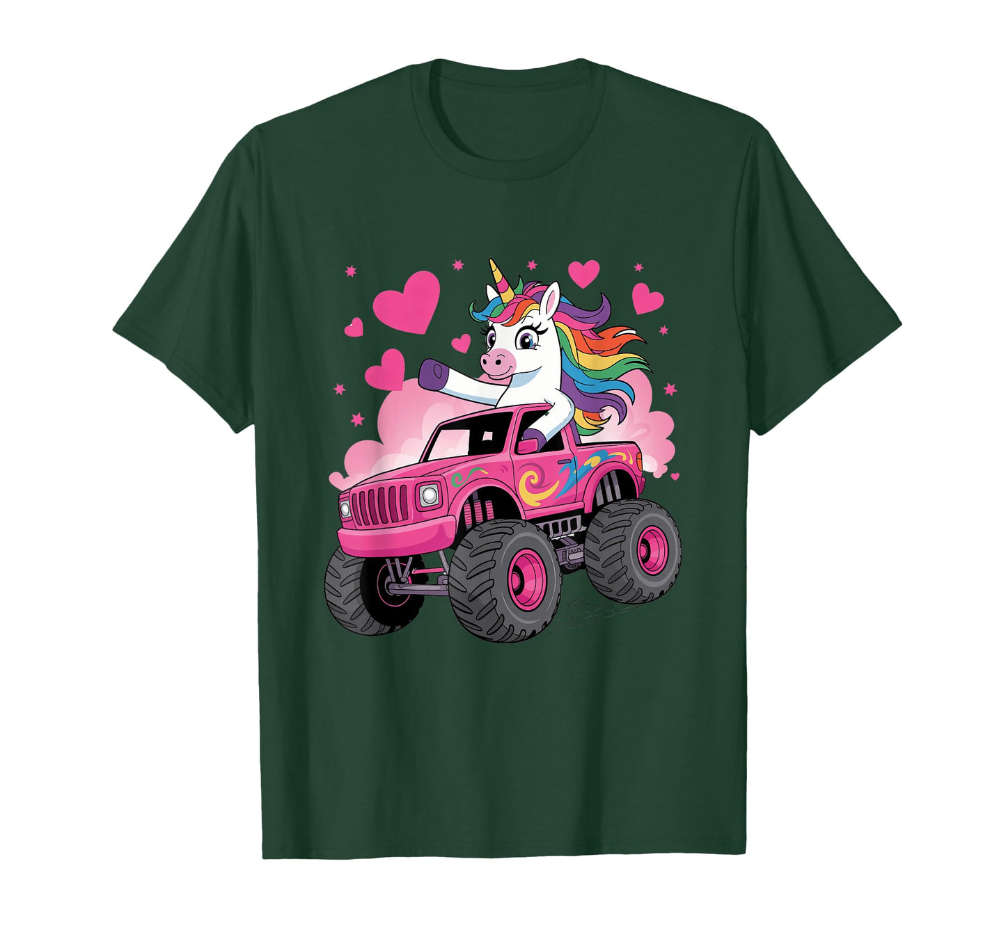 Funny Cute Unicorn Riding A Pink Monster Truck T-Shirt