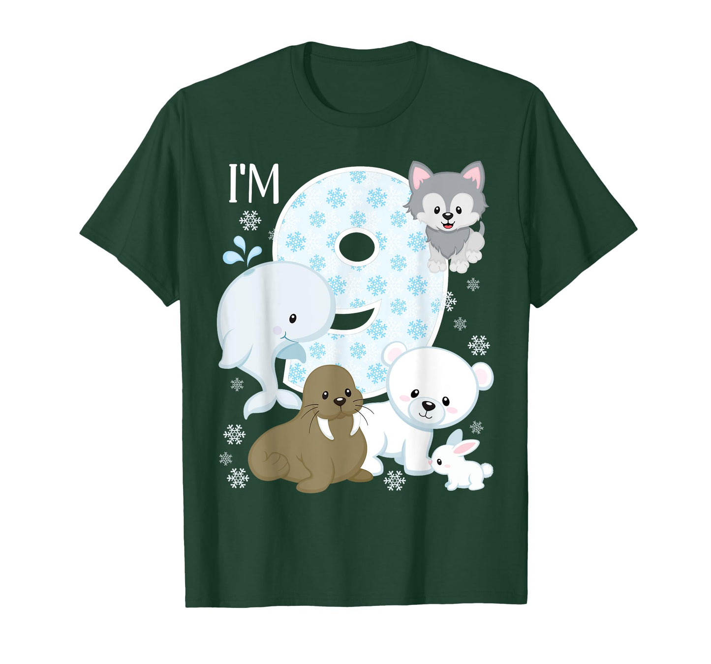 Arctic Animals 9th Birthday Polar Bear Walrus Fox Sea Theme T-Shirt