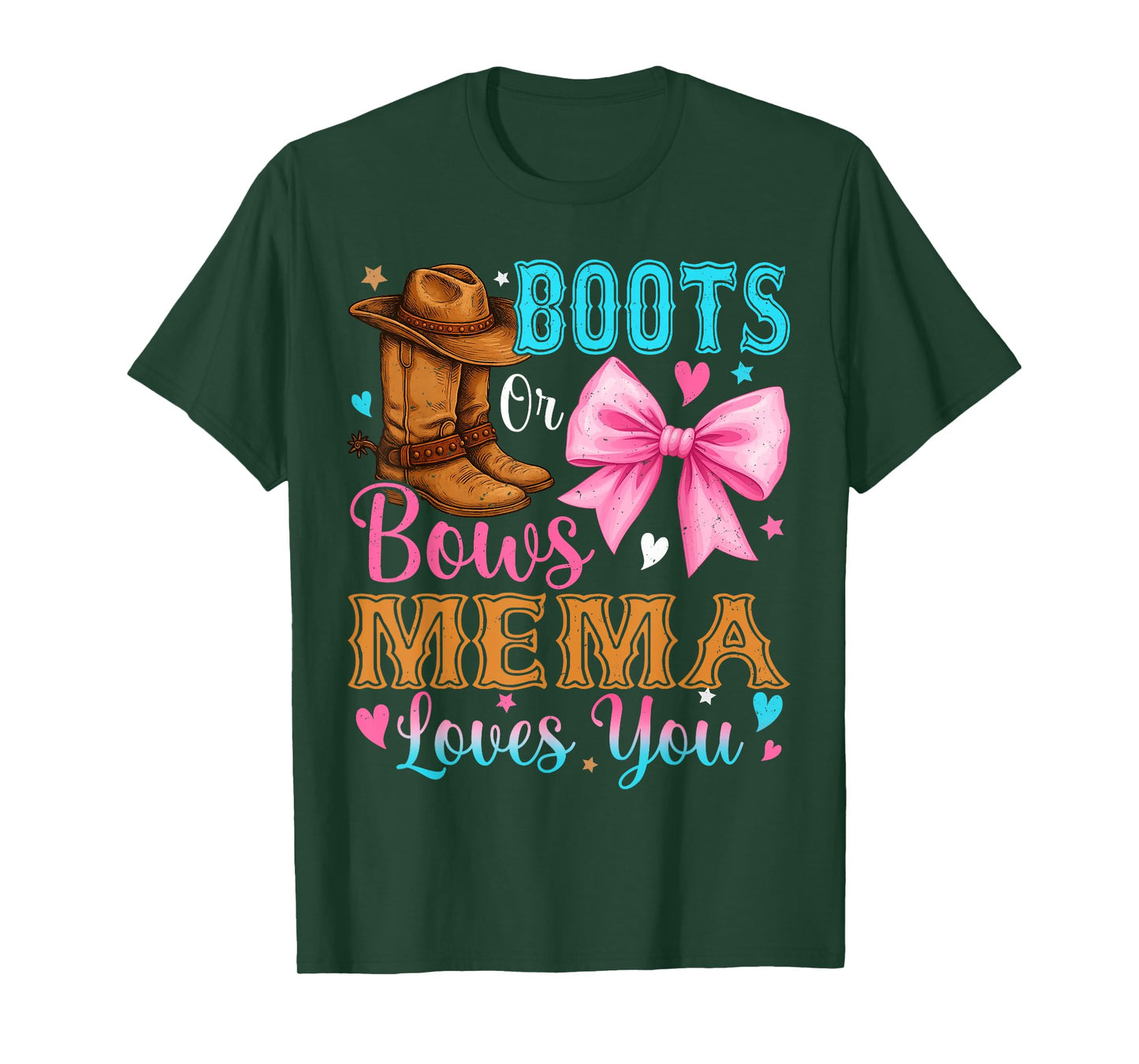 Boots or Bows Mema Loves You Gender Reveal Family T-Shirt