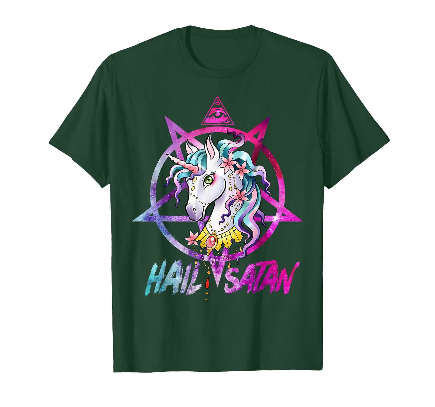 Unicorn Hail Satan Death Metal Rainbow shirt Rave Men Women T-Shirt
