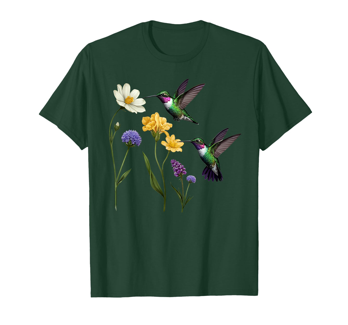 Beautiful Vintage Floral Hummingbird Bird Design T-Shirt