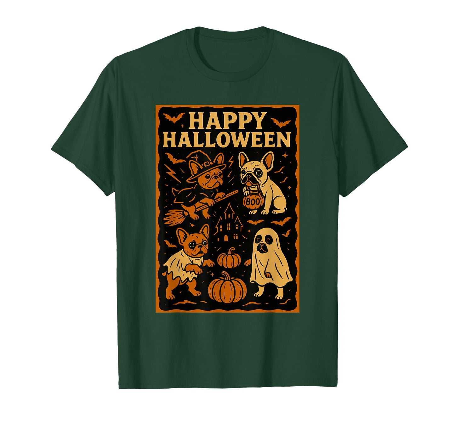 French Bulldog Happy Halloween Witch Hat Pumpkin Dog Ghost T-Shirt