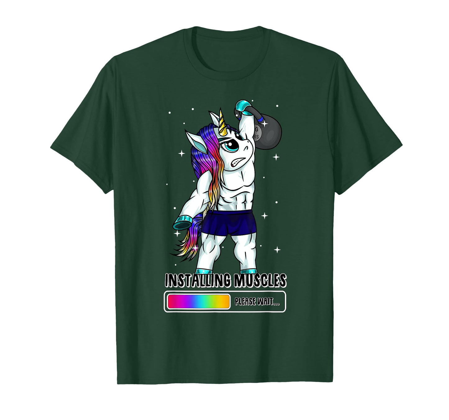 Unicorn Installing Muscles Kettlebell Fun Gym Workout Gift T-Shirt