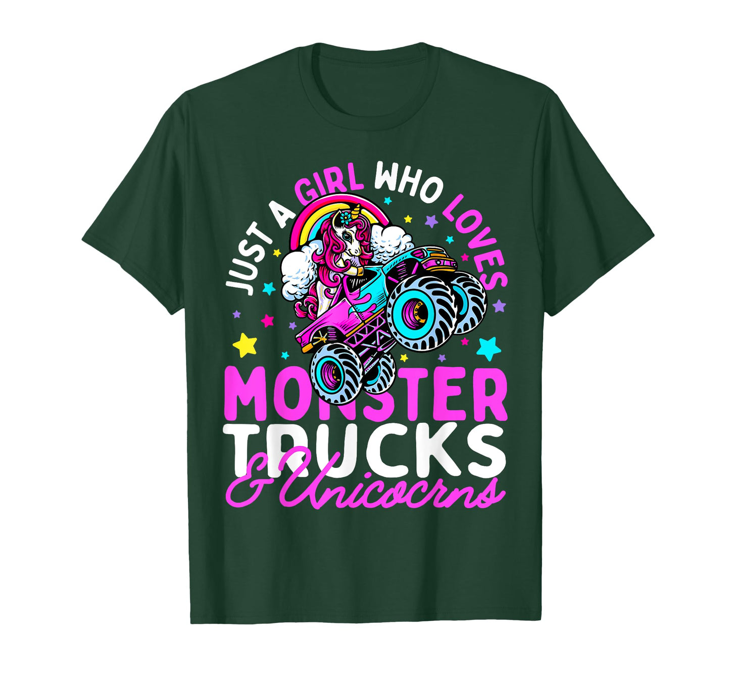 Just a Girl Who Loves Monster Trucks and Unicorns Girls Gift T-Shirt