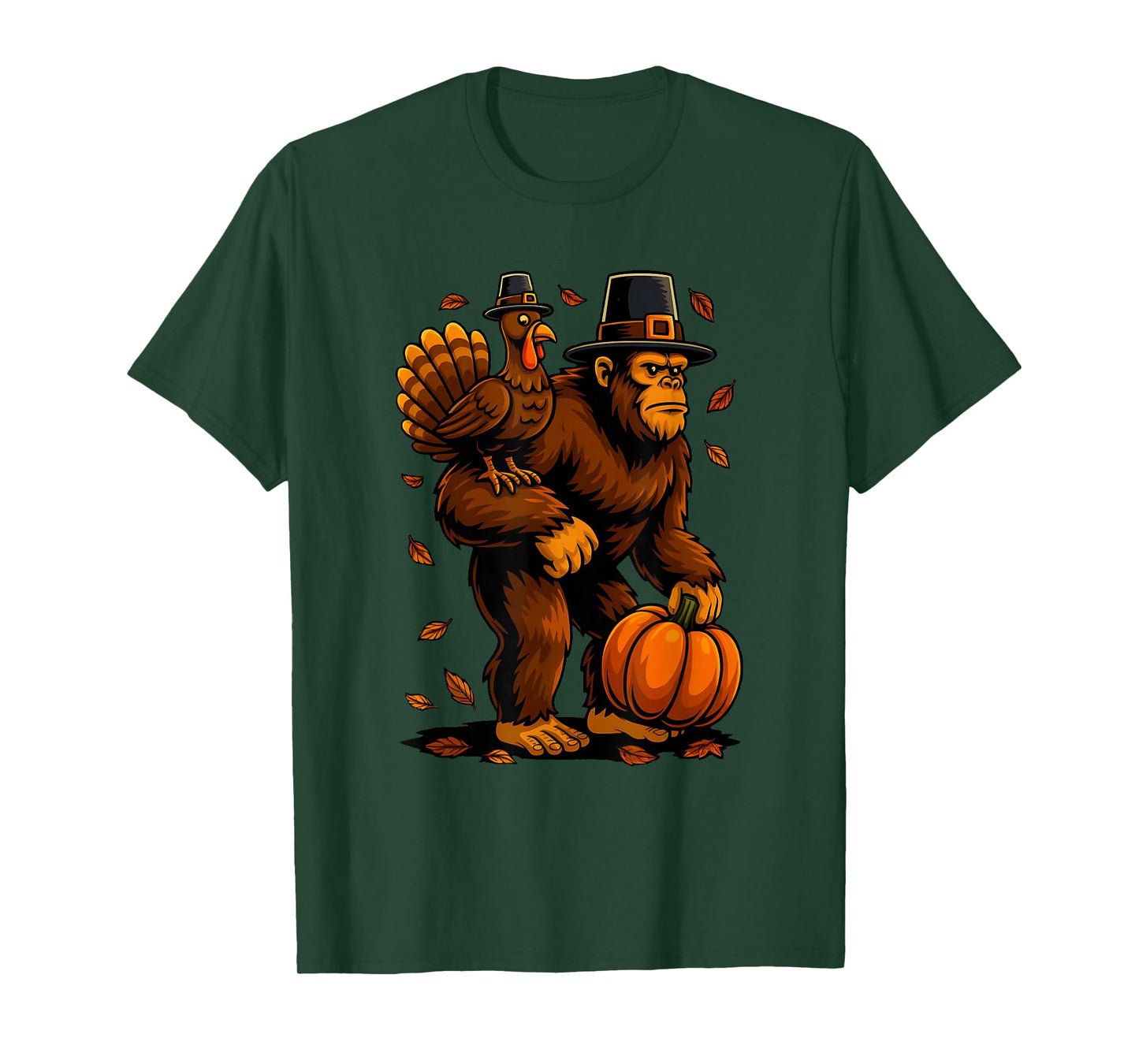 Funny Thanksgiving Bigfoot Turkey Pumpkin Boys Kids Teens T-Shirt