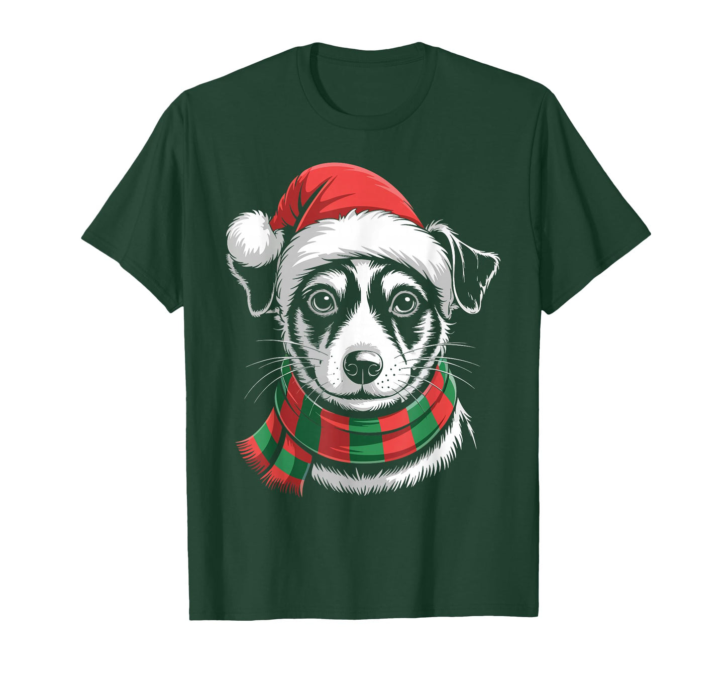 Rat Terrier Dog Xmas Santa Hat Scarf Christmas Costume T-Shirt