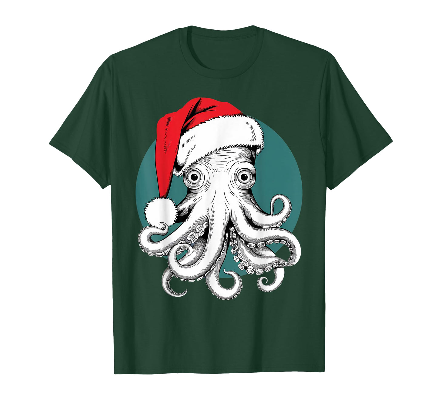 Joyful Octopus Santa on Octopus Christmas T-Shirt