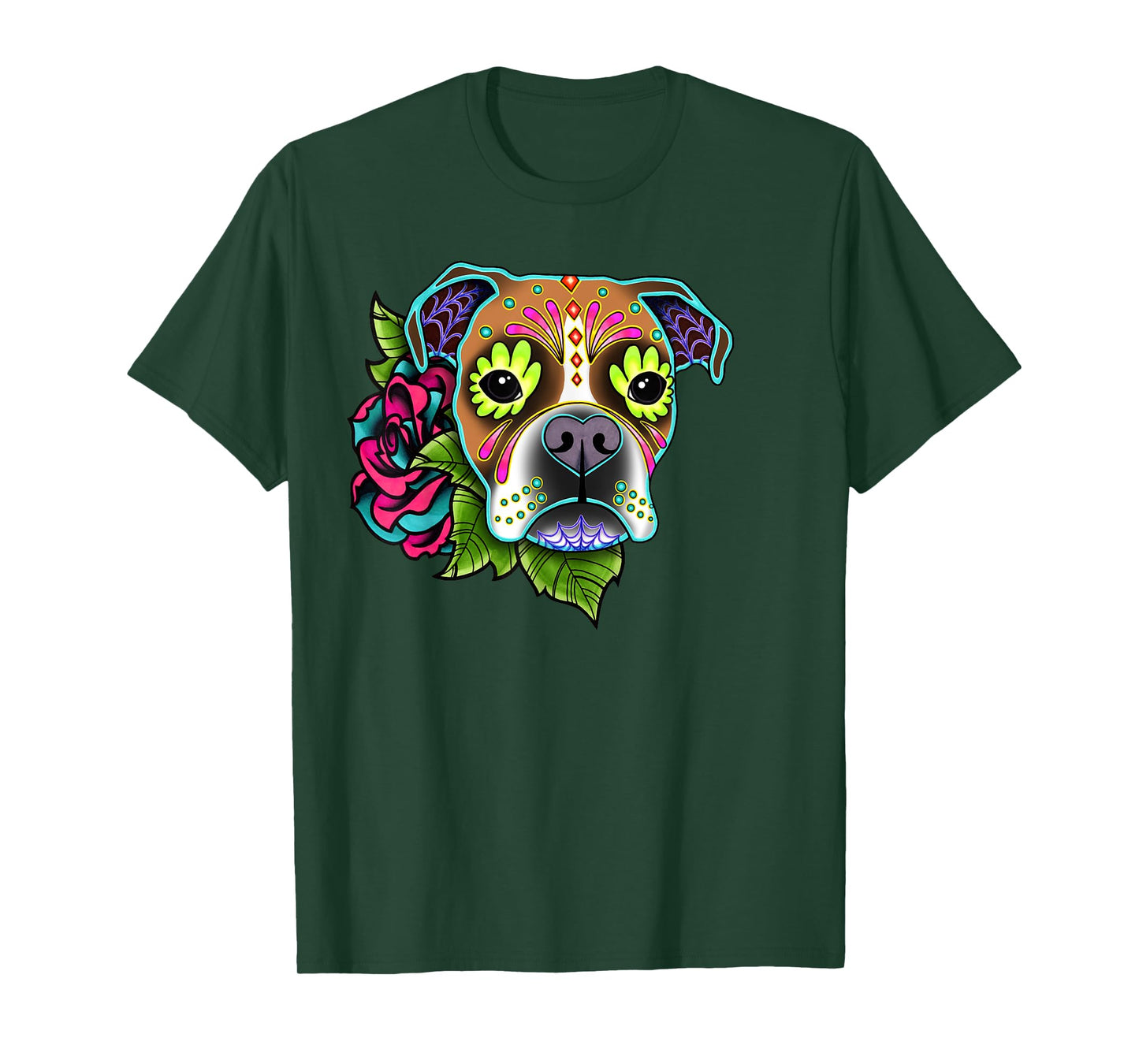 Boxer in Fawn and White - Day of the Dead Sugar Skull Dog T-Shirt