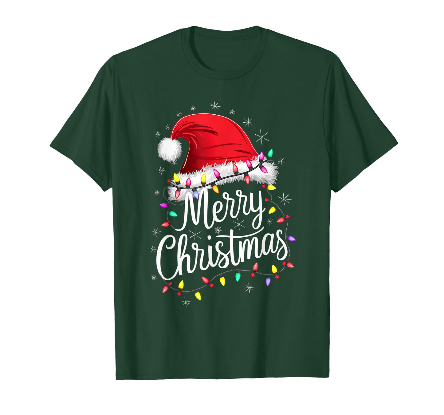 Merry Christmas Lights Red Santa Hat Xmas Family Men Women T-Shirt