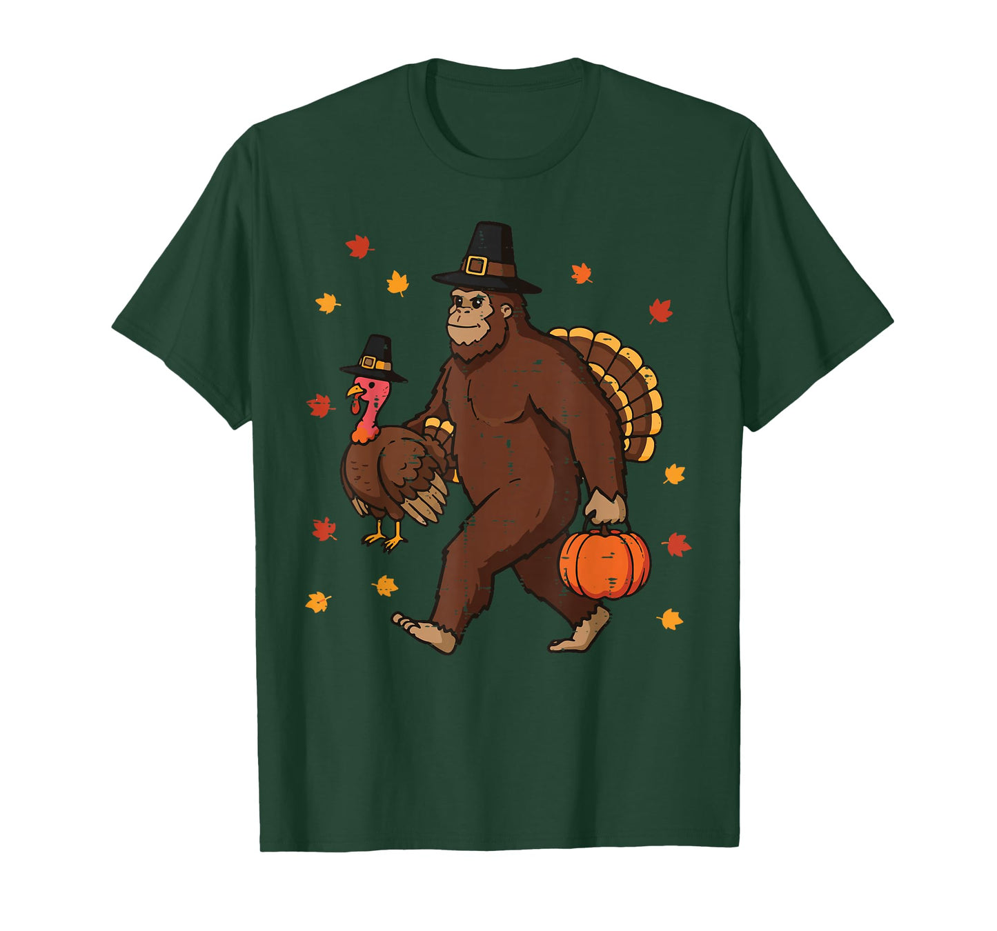 Thanksgiving Bigfoot Sasquatch Turkey Fall Men Women Kids T-Shirt