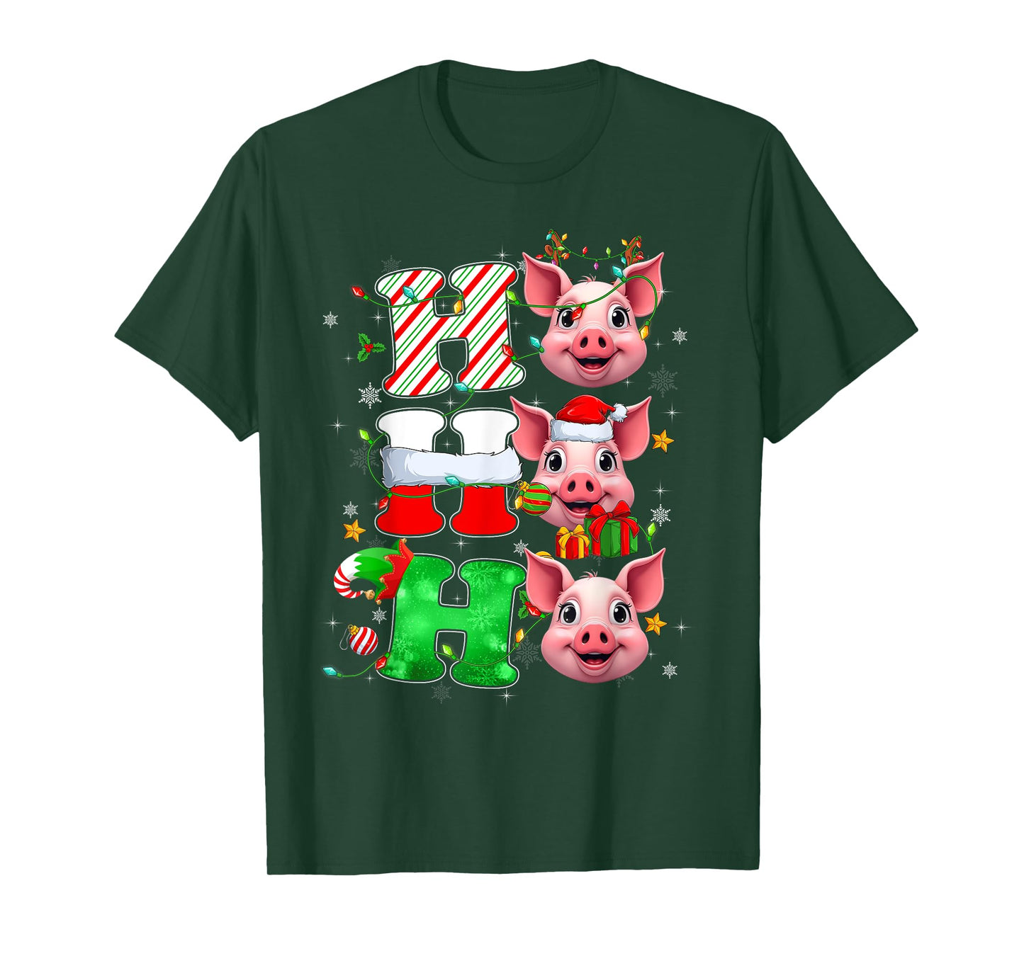 HOHOHO Pigs Santa Claus Hat Reindeer Merry Christmas Xmas T-Shirt