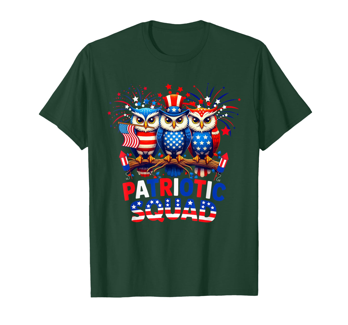 Patriotic Squad Three Cute Owls 4th Of July US Flag T-Shirt