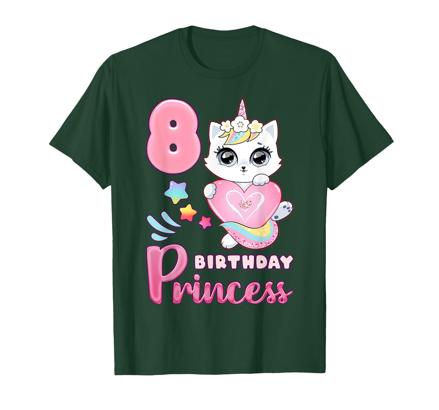 Girl, 8th birthday, unicorn cat, number 8 T-Shirt