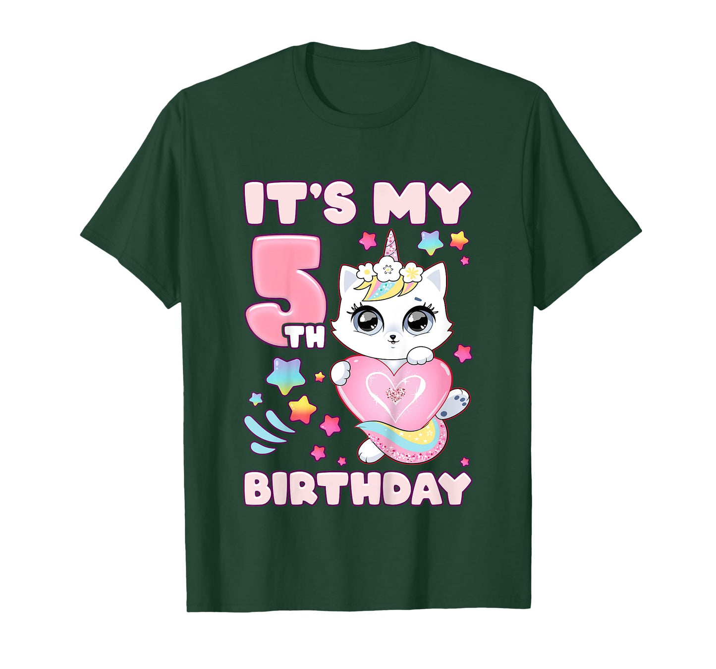 Birthday girl 5 years old, cat, unicorn, 5th birthday T-Shirt