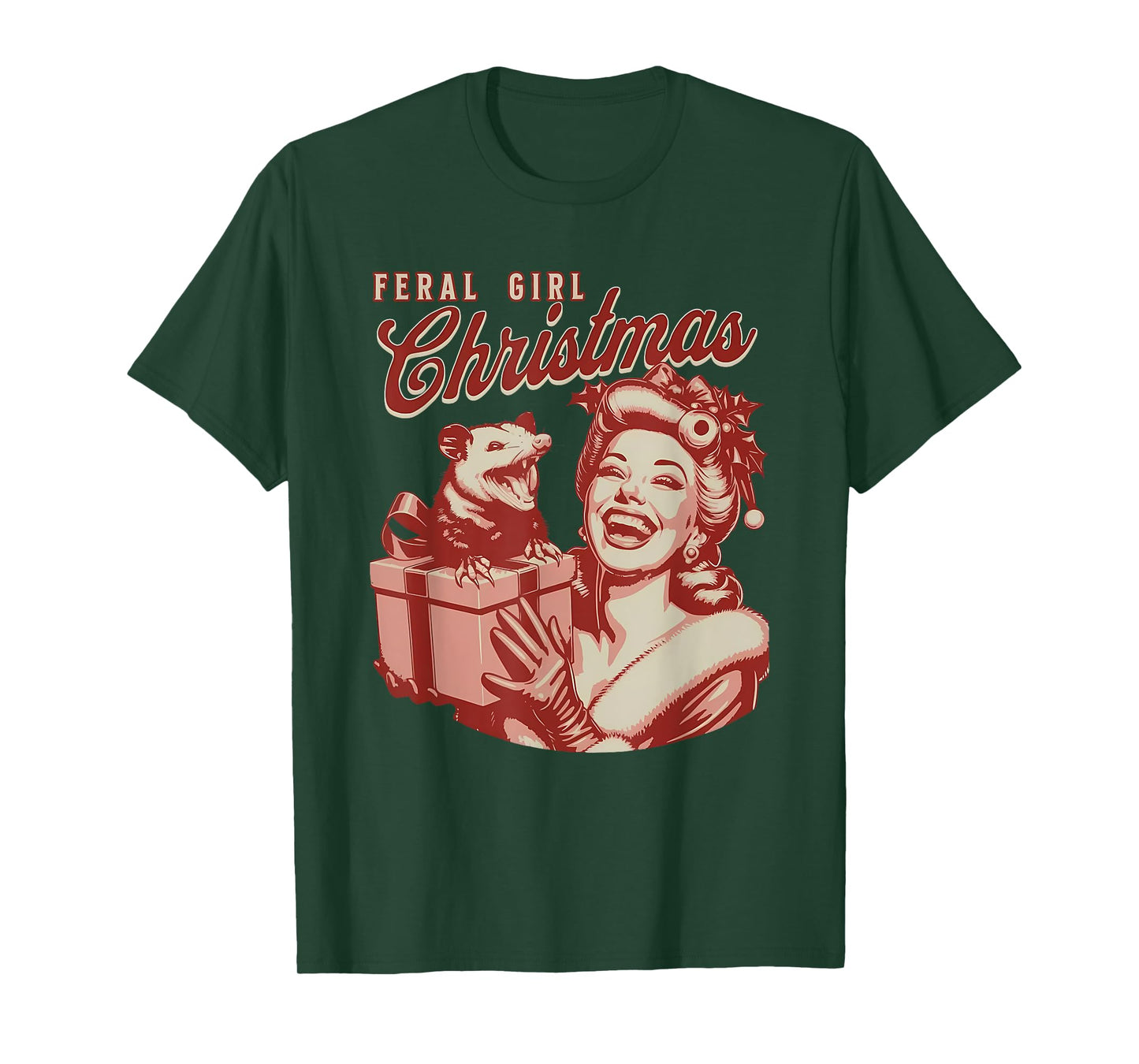 Feral Girl Christmas Funny Opossum Possum Merry Xmas Women T-Shirt
