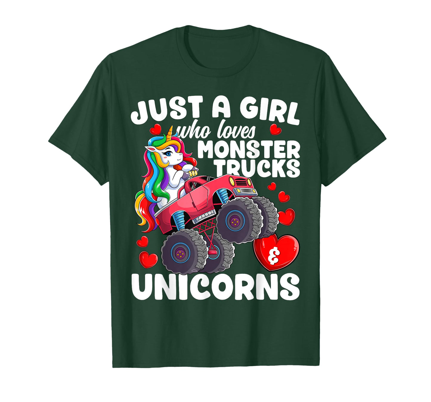 Just a Girl Who Loves Monster Trucks and Unicorns Girls T-Shirt