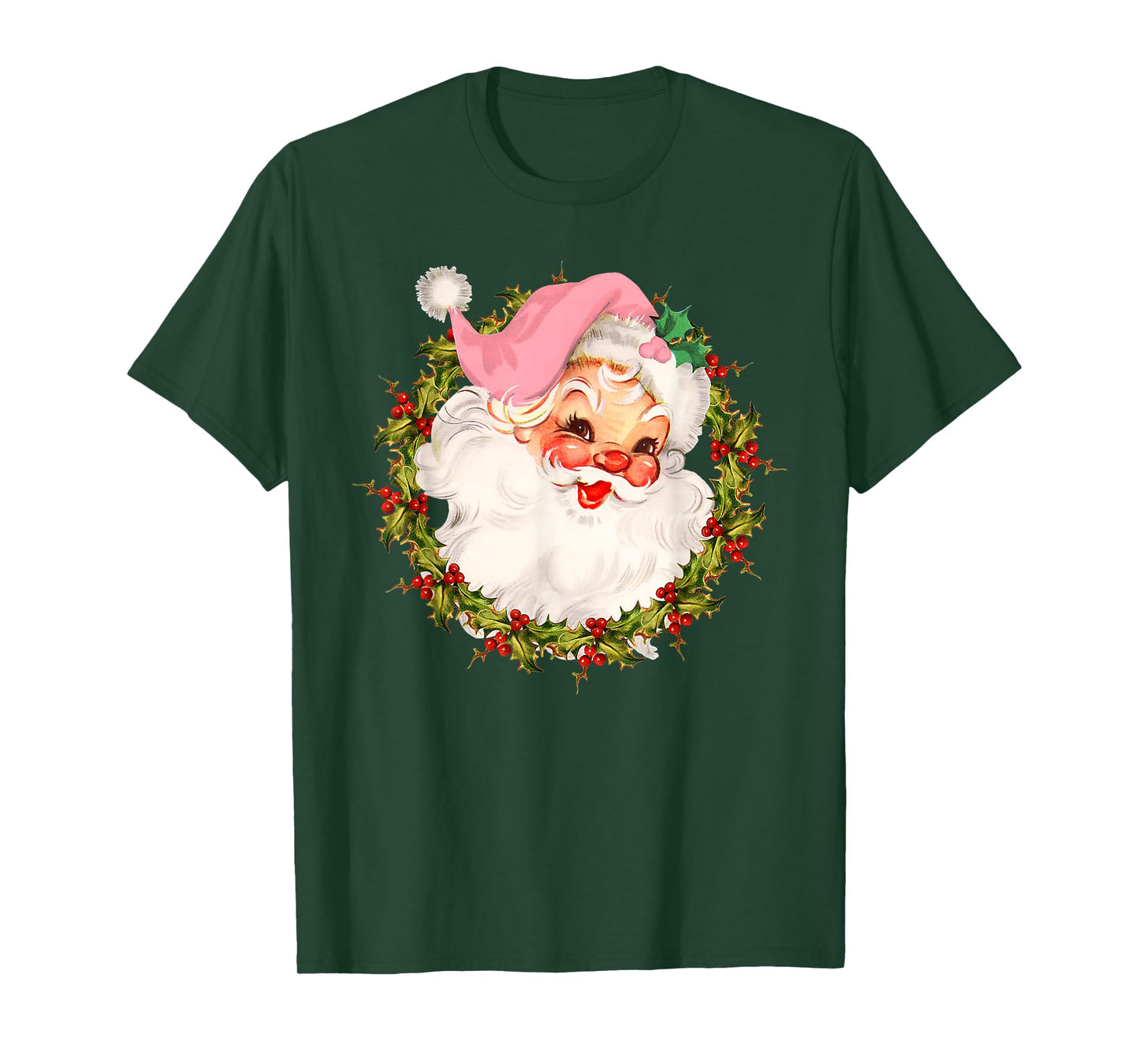 Vintage Pink Santa Claus Merry Christmas Pajamas Xmas Women T-Shirt