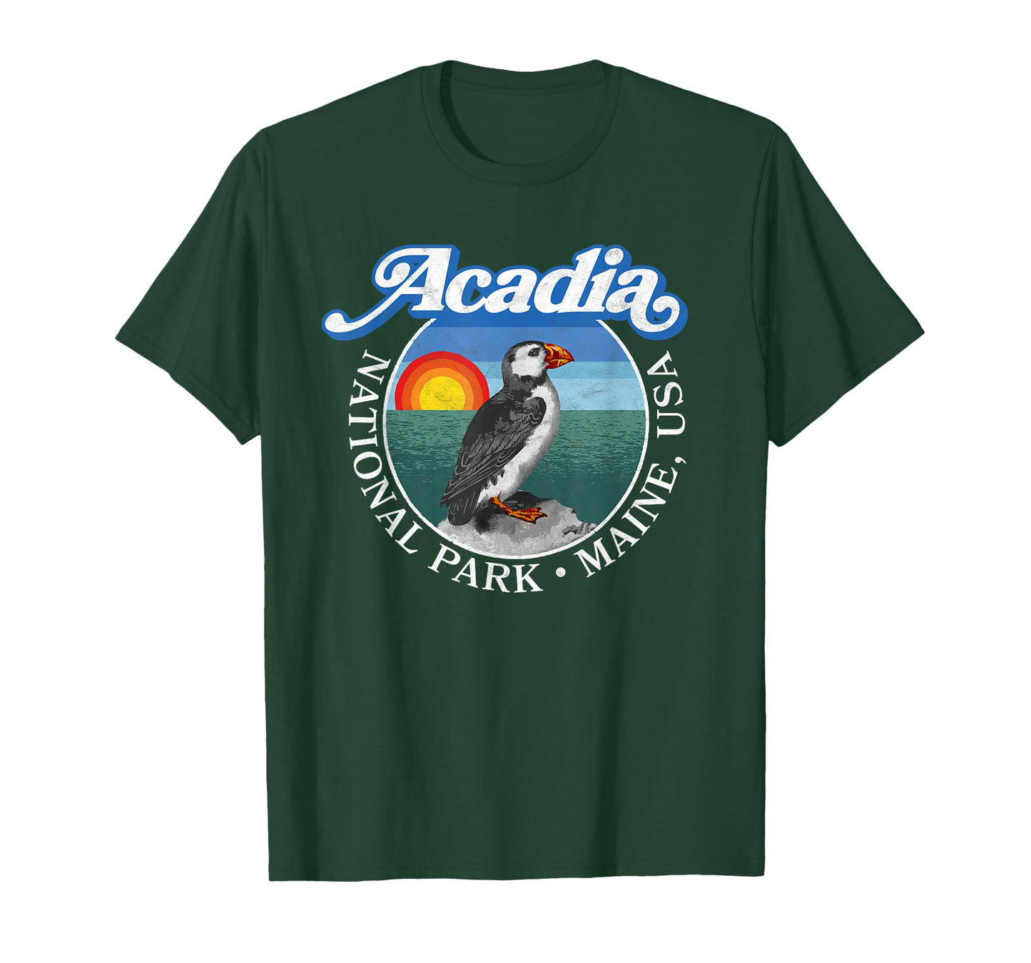 Retro Acadia National Park Vintage Maine Puffin Graphic T-Shirt