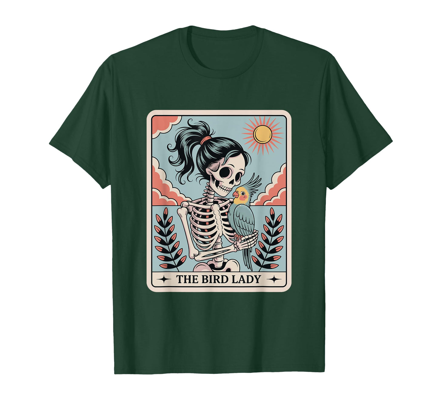 Skeleton The Bird Lady Tarot Card Skeleton Halloween Parrot T-Shirt