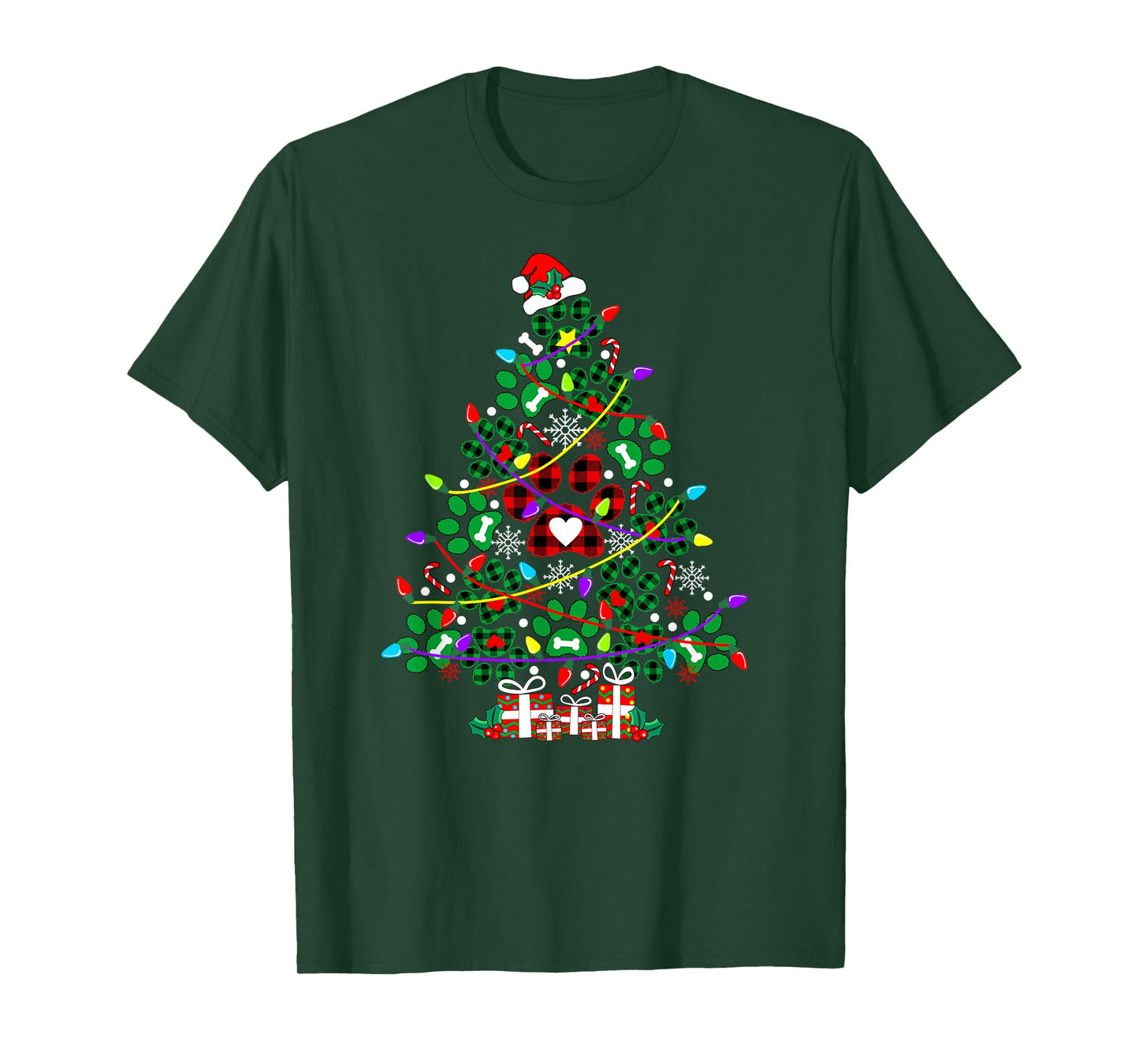 Paw Print Christmas Tree Dog or Cat T-Shirt for Men Women Kids