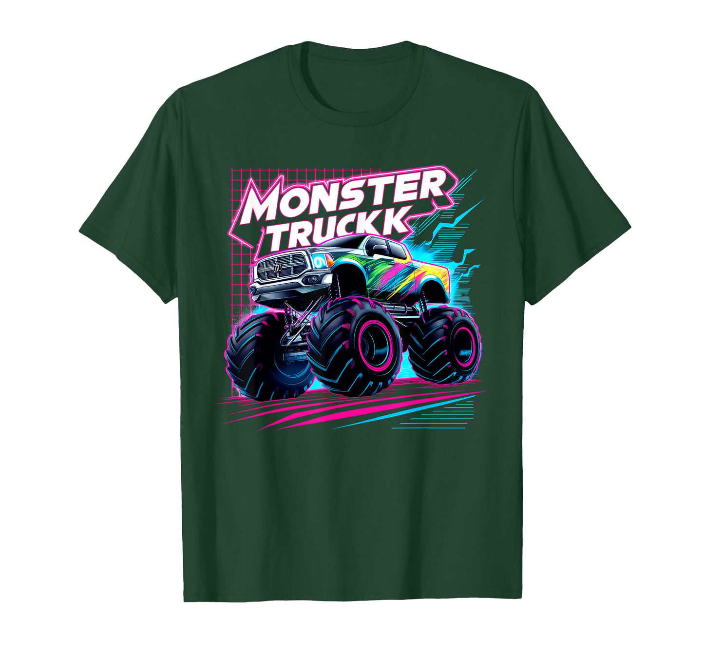 Monster Truck Retro Colorful Toddlers Boys Kids Men Birthday T-Shirt