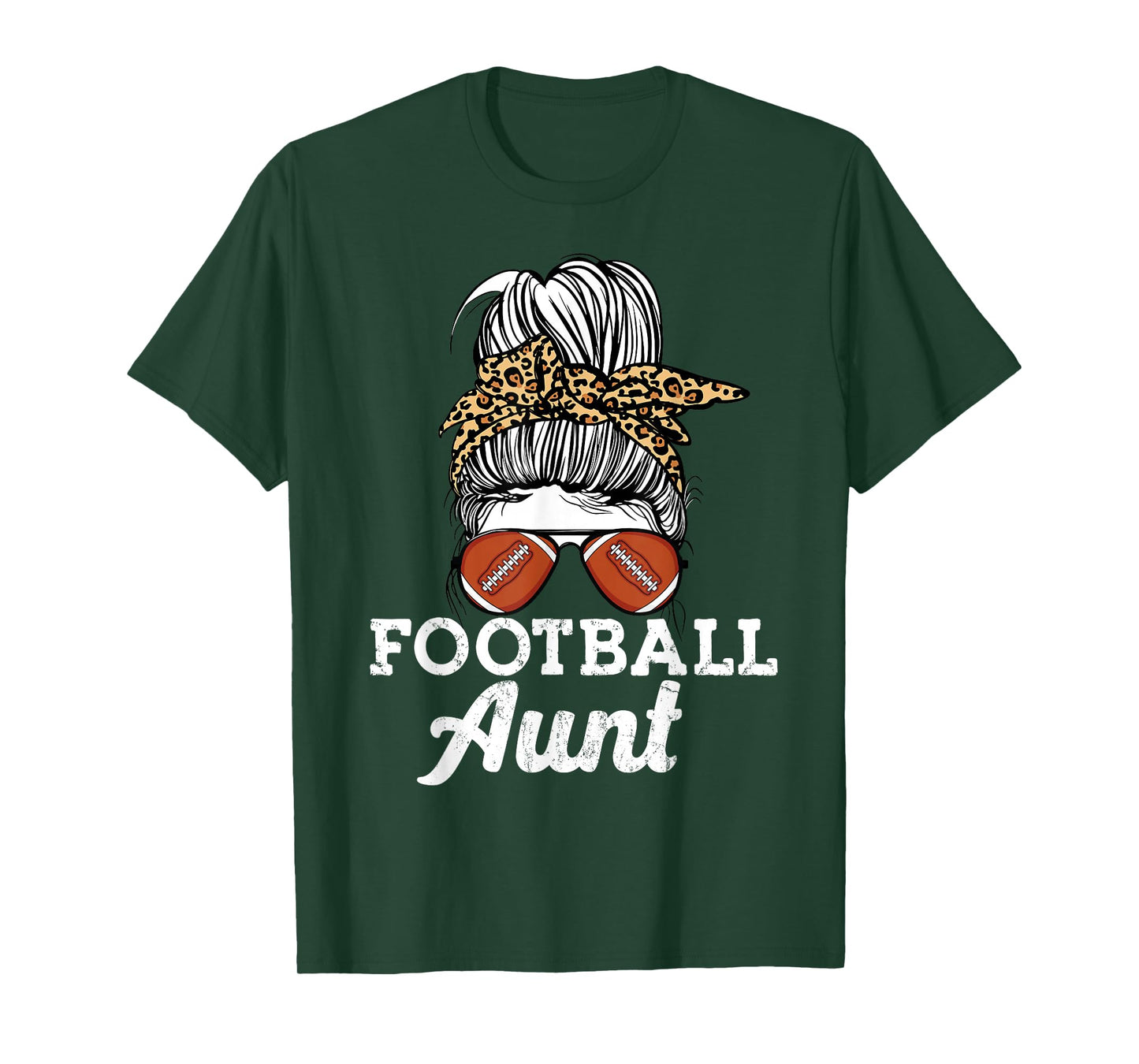 Funny leopard pattern Messy bun Game Lovers football aunt T-Shirt