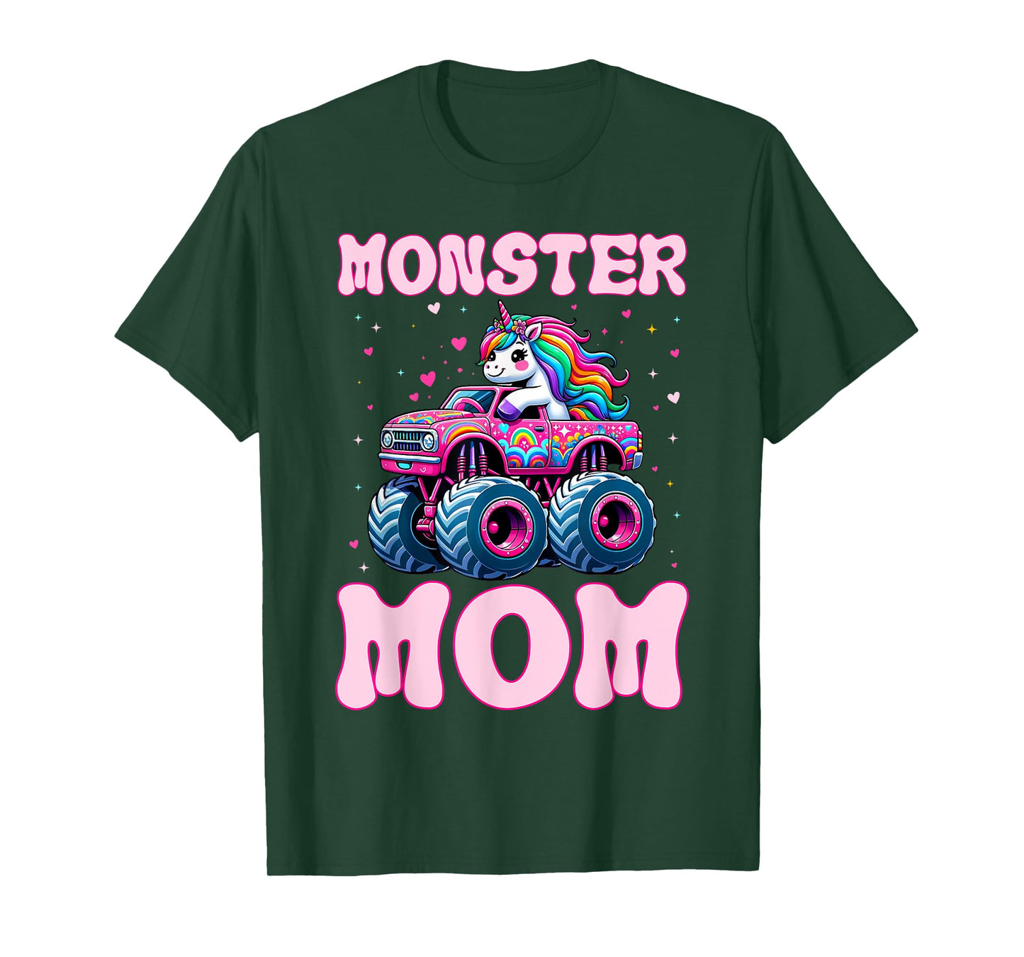 Funny Cute Unicorn Riding A Pink Monster Mom Truck Lovers T-Shirt
