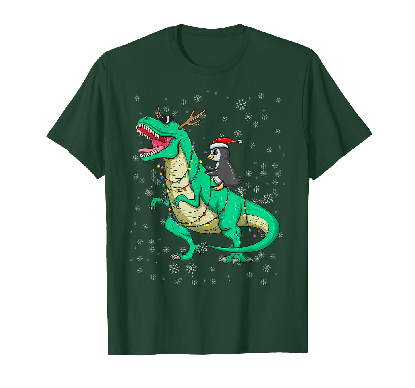 Christmas Penguin Riding Dinosaur T Rex Holiday Costume Fun T-Shirt