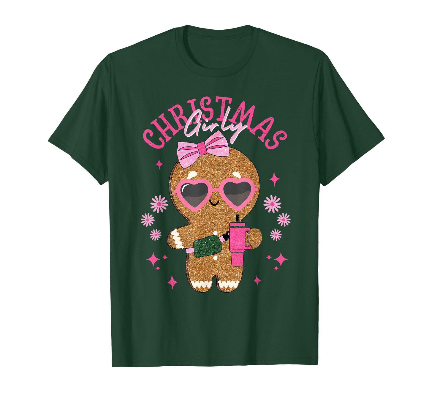 Coquette Bow Pink Gingerbread Christmas Girly Xmas Holiday T-Shirt