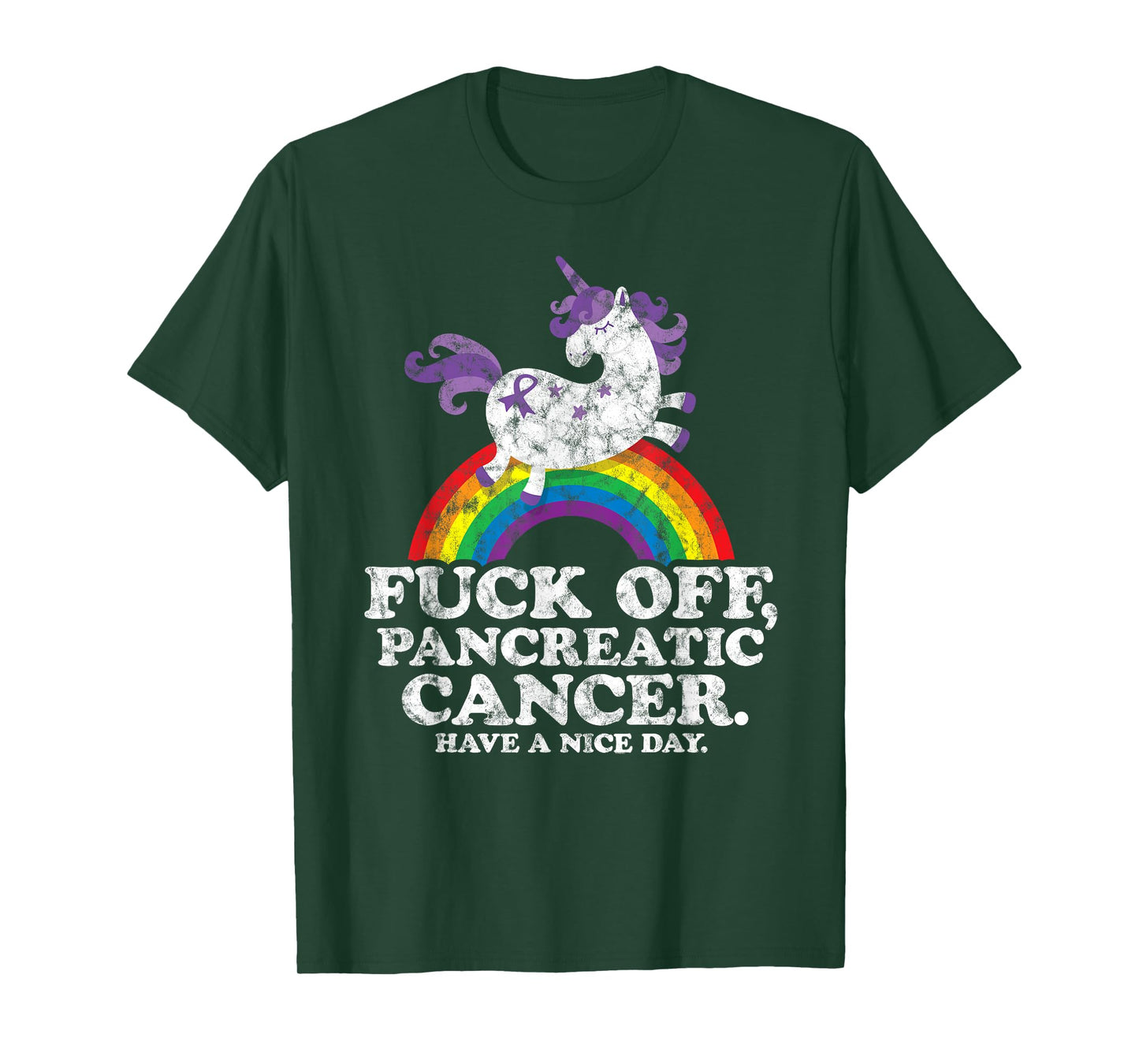 Fuck Off Pancreatic Cancer | Survivor Quote Unicorn Rainbow T-Shirt