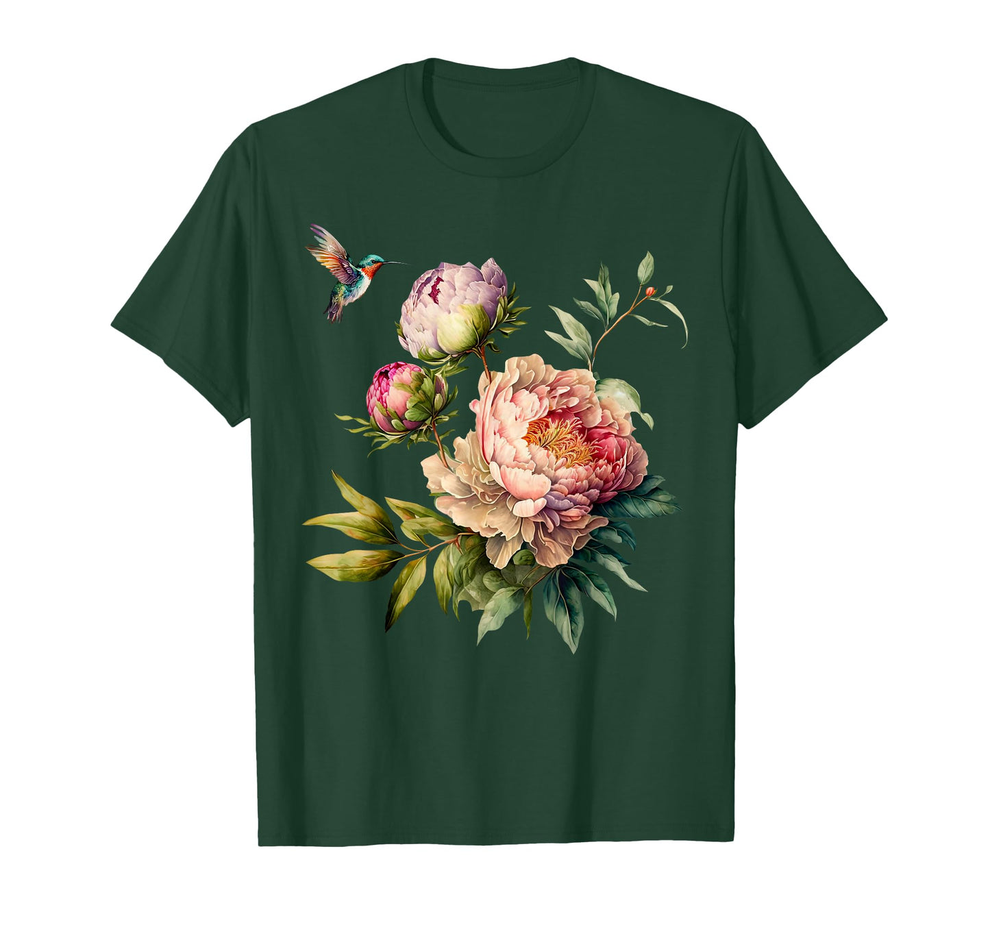 Retro Hummingbird Peony Flower Graphic Gardener Nature lover T-Shirt