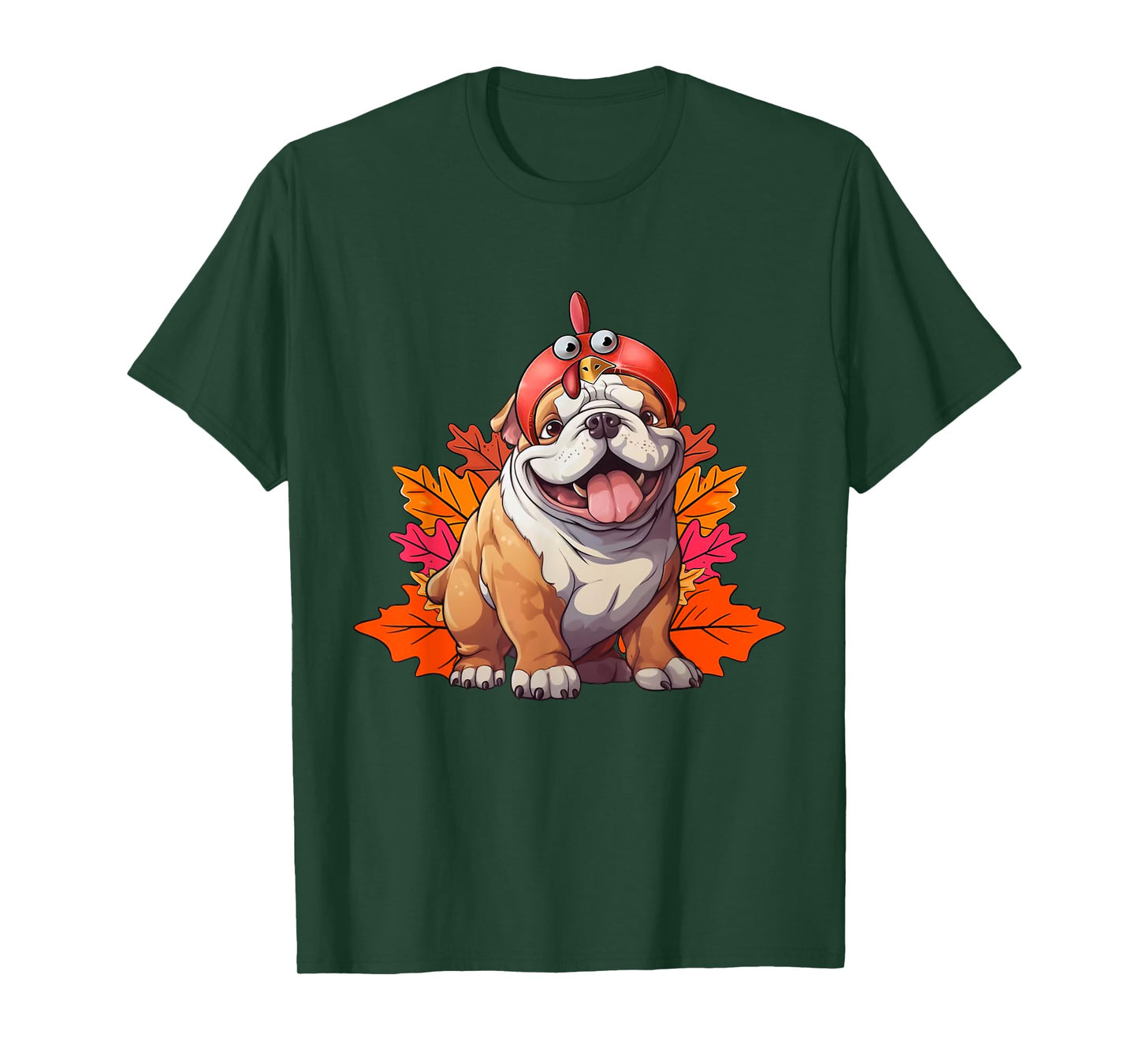 Turkey English Bulldog Fall Autumn Leaf Funny Thanksgiving T-Shirt