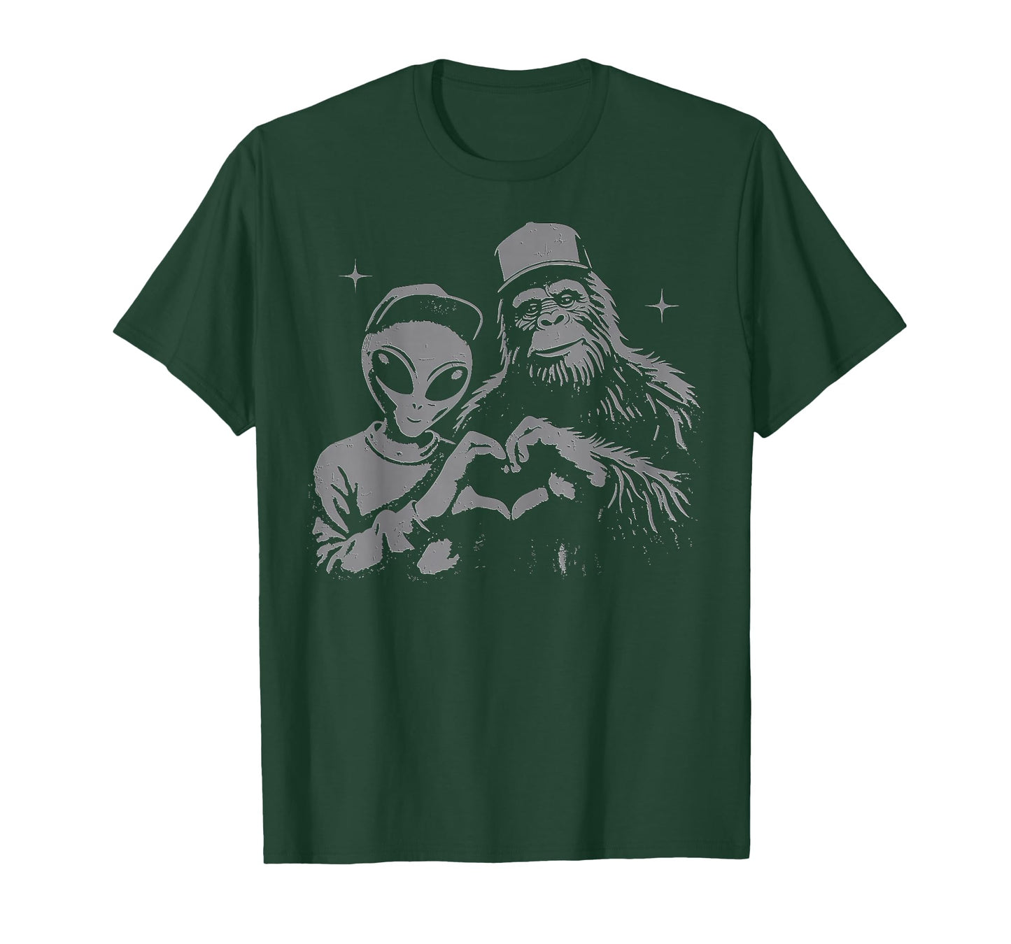 Bigfoot & Alien Sasquatch Love Hand Sign T-Shirt