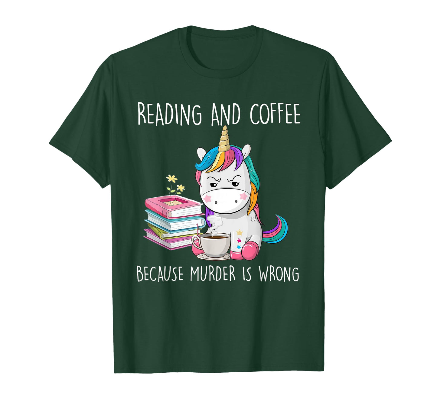 Funny Unicorn Reading And Coffee Because Murder Is Wrongs T-Shirt