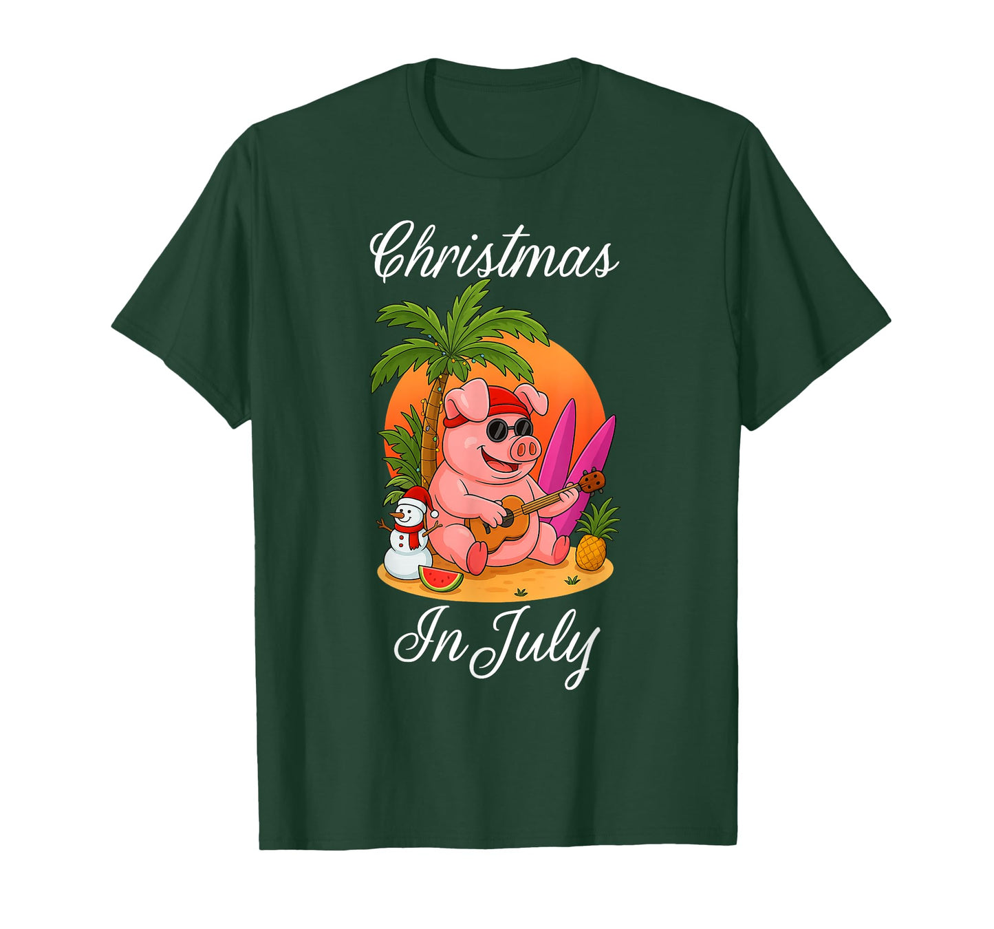 Christmas In July Cute Pig Funny Summer Vacation Beach Vibes T-Shirt