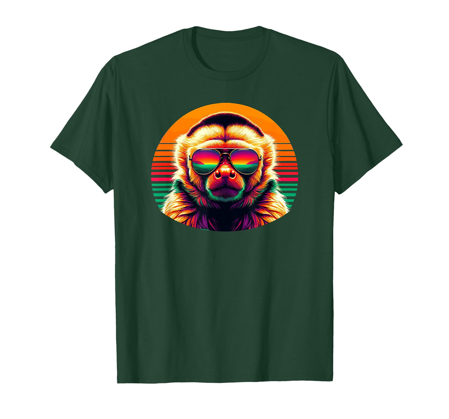 Retro Sunset Sunglasses Capuchin Monkey T-Shirt