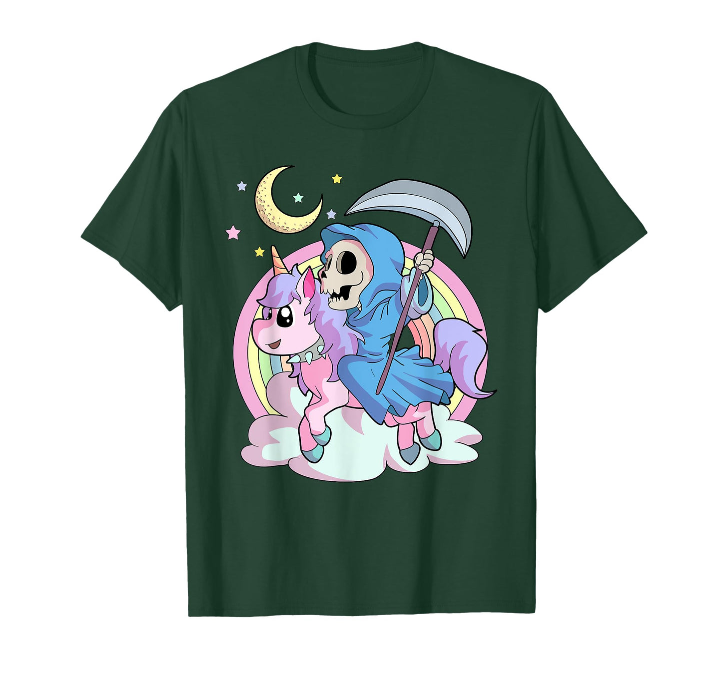 Kawaii Pastel Goth Unicorn and Grim Reaper Creepy Unicorn T-Shirt