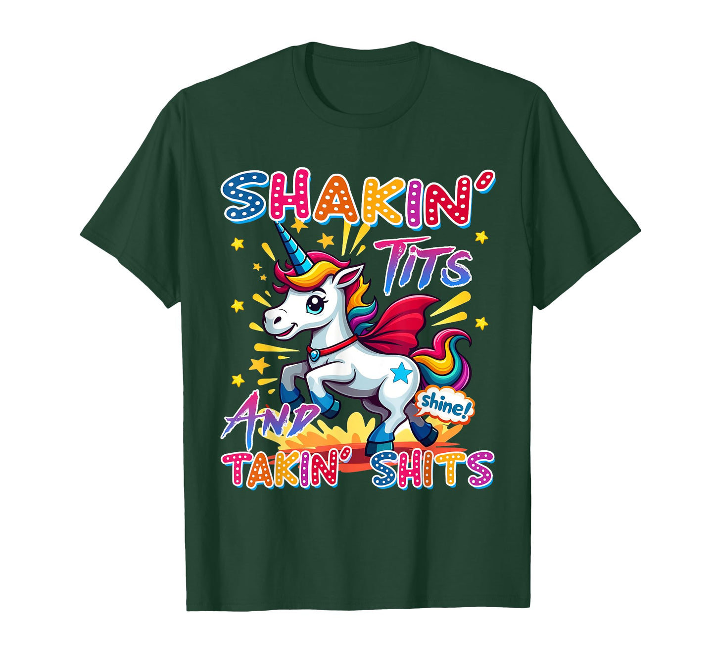 Shakin' Tits and Takin Shits Funny Unicorn Dirty Adult Humor T-Shirt