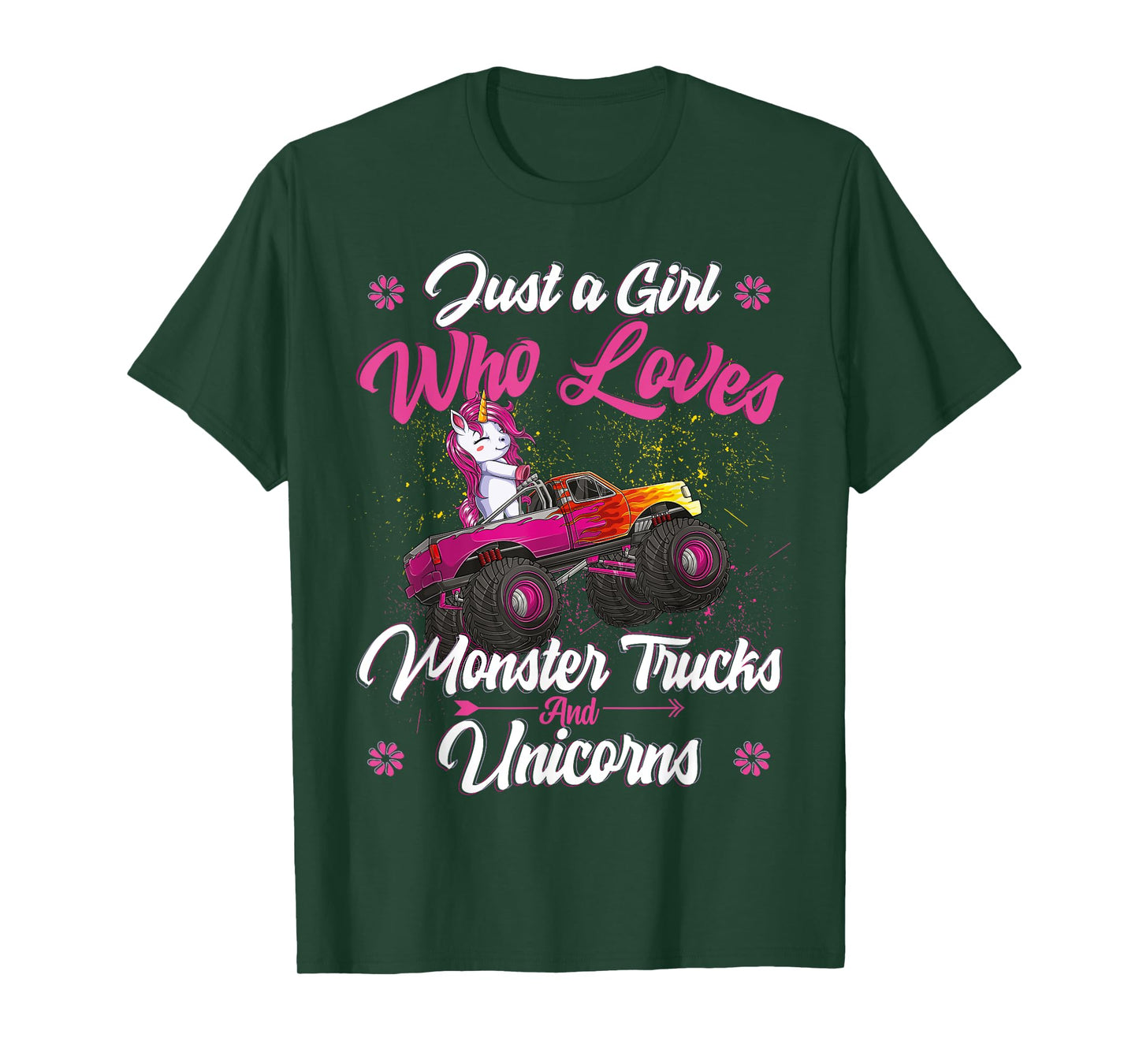 Just a Girl Who Loves Monster Trucks and Unicorns Girls Kids T-Shirt