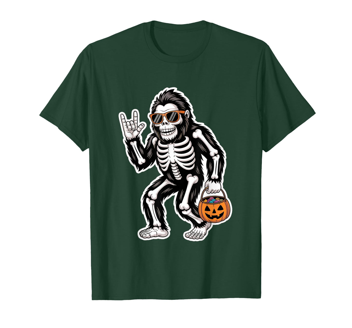 Halloween Bigfoot Skeleton Funny Rock Men Teens Boys Kids T-Shirt