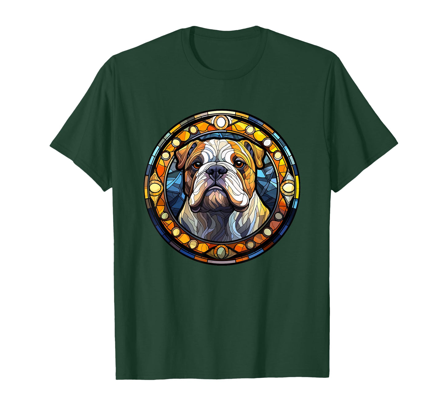 Bulldog Stained Glass Leadlight Artistic Design T-Shirt