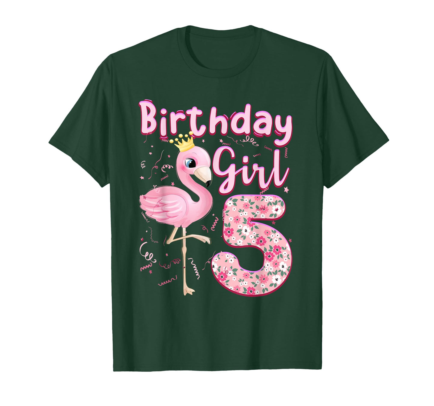 5th Birthday Girls Flamingo 5 Years Old Tropical Flamingo T-Shirt