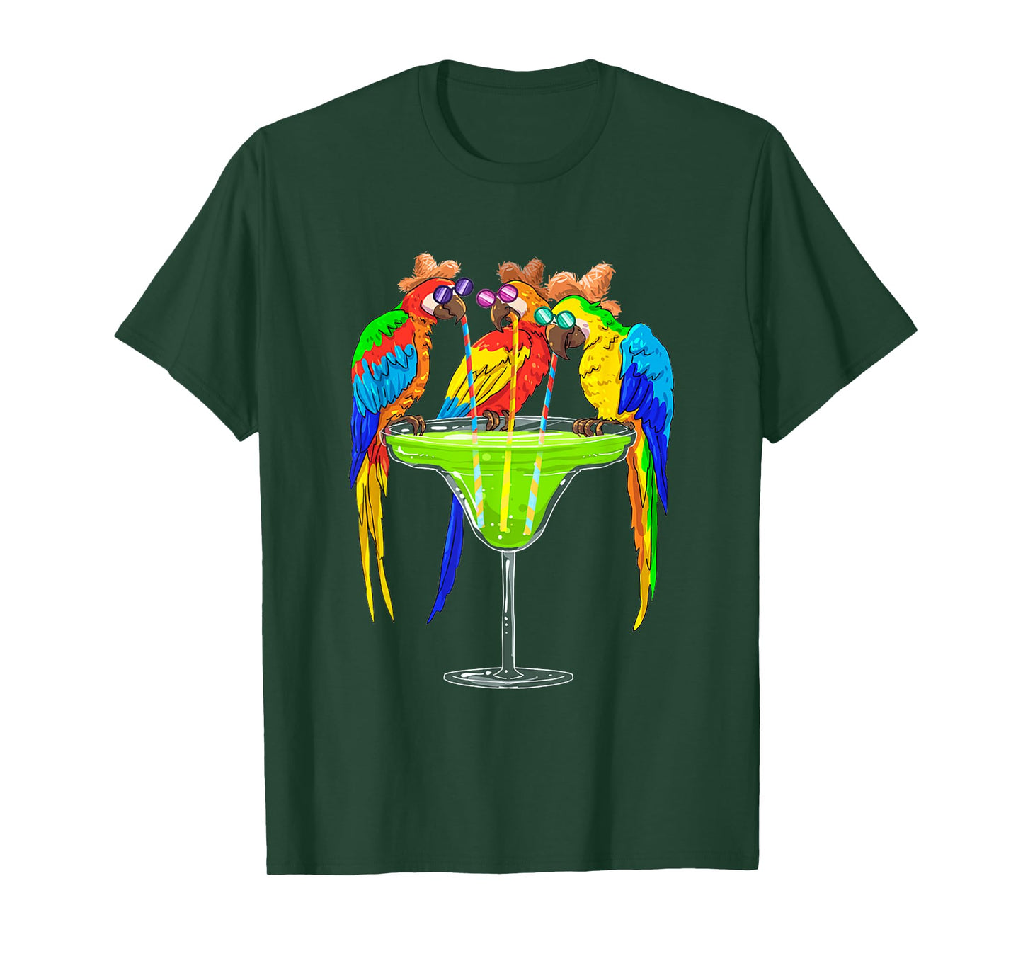 Parrots Drinking Margarita Hawaiian Vacation Birds Lovers T-Shirt